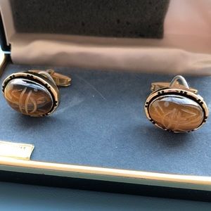 3 vintage Tiger eye scarab Hickok cuff links lot